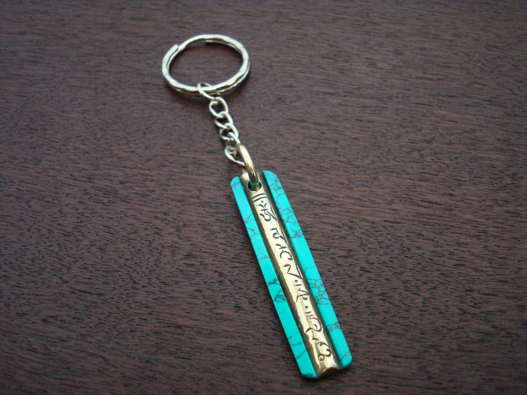 Omini Man Key Chain Silver Lotus Mantra Key Chain // Om Mani Padme Hum Key Chain // Yoga ...