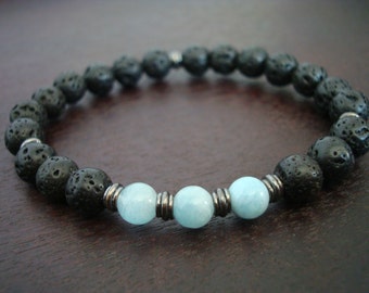 Men's Aquamarine Mala Bracelet // March Pisces Birthstone Mala Bracelet // Yoga, Buddhist, Meditation, Jewelry