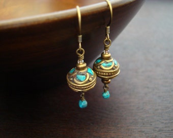 Women's Tibetan Turquoise & Coral Bauble Earrings // Jewelry, Women's Jewelry, Yoga Jewelry, Earrings