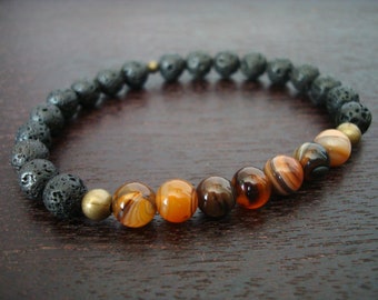 Men's Sardonyx Strength & Positivity Mala Bracelet // Banded Onyx and Lava Rock Mala Bracelet // Yoga, Buddhist, Prayer Beads, Jewelry