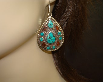 Women's Tibetan Turquoise & Carnelian Earrings // Jewelry, Women's Jewelry, Yoga Jewelry, Earrings