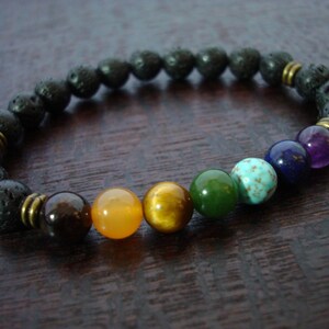 Men&#39;s Seven Chakra Lava Rock Mala Bracelet // Seven Chakra Mala Bracelet // Yoga, Buddhist, Meditation, Prayer Beads, Jewelry