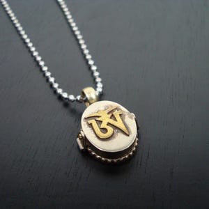 Men&#39;s Tibetan Om Locket Necklace // Sterling Silver & Brass Locket Necklace // Mens Jewelry, Yoga , Buddhist Jewelry