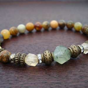 Women&#39;s Prehnite & Citrine Empowerment Mala Bracelet // Prehnite, Citrine, Jade Bracelet / Yoga, Buddhist, Mala Beads, Prayer Beads, Jewelry