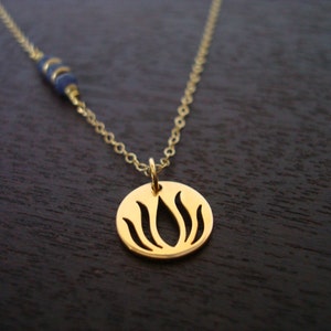 Women&#39;s Indian Sapphire Lotus Necklace // Or Choose a Birthstone // Throat Chakra, Third Eye Chakra // September Virgo Birthstone