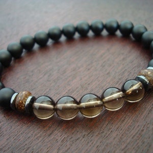 Men&#39;s Smoky Quartz Positivity Mala Bracelet // Smoky Quartz & Onyx Mala Bracelet // Yoga, Buddhist, Jewelry, Prayer Beads, Mala Beads