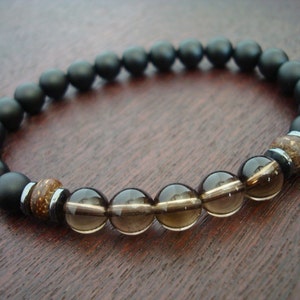 Men's Smoky Quartz Positivity Mala Bracelet // Smoky Quartz & Onyx Mala Bracelet // Yoga, Buddhist, Jewelry, Prayer Beads, Meditation