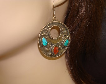 Women's Tibetan Turquoise Disc Earrings // Jewelry, Women's Jewelry, Yoga Jewelry, Earrings