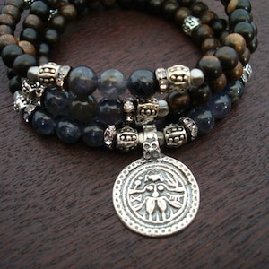 Women's Water Sapphire Shiva Shakti Mala // Choose a Charm // Yoga, Buddhist, Prayer Beads, Mala Beads, Meditation, Jewelry