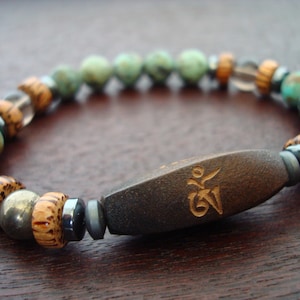 Men&#39;s African Turquoise Stability, Change, & Spiritual Protection Mala Bracelet // Om Namah Shivaya Bracelet // Yoga, Mala Beads, Jewelry