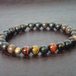 Men&#39;s Mixed Tiger&#39;s Eye Chakra Bracelet // Tiger Eye & Ebony Mala Bracelet // Yoga, Buddhist, Meditation, Prayer Beads, Jewelry