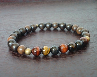 Men's Mixed Tiger's Eye Chakra Bracelet // Tiger Eye & Ebony Mala Bracelet // Yoga, Buddhist, Meditation, Prayer Beads, Jewelry