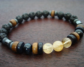Men's Citrine & Blue Tiger's Eye Success and Clarity Mala Bracelet // November Scorpio Birthstone Bracelet // Yoga, Buddhist, Jewelry