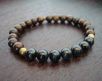 Mens Blue Tiger's Eye Mala Bracelet // Protection & Power Mala Bracelet // Yoga, Buddhist, Prayer Beads, Meditation, Jewelry - Free Shipping