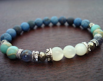 Women's African Opal Moonstone Mala Bracelet // Calm & Clarity Bracelet // Yoga, Buddhist, Meditation, Jewelry