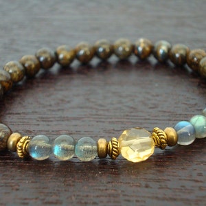 Citrine & Labradorite Bracelet | November Birthstone Jewelry | Meditation Mala Bracelet | Strength and Good Fortune Bracelet | Yoga Gift