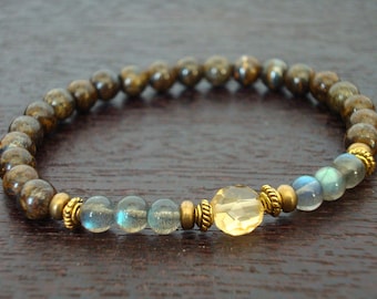 Citrine & Labradorite Bracelet | November Birthstone Jewelry | Meditation Mala Bracelet | Strength and Good Fortune Bracelet | Yoga Gift