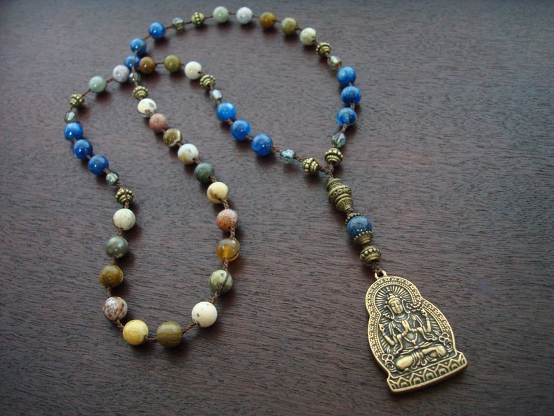 Women's Ocean Kyanite Buddha Mala // 54 Bead Mala Necklace // Knotted & Braided Mala™ // Meditation, Prayer Beads // Fair Trade Gemstones image 1