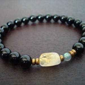 Men's Strength & Good Fortune Mala Bracelet // Onyx and Citrine Mala Bracelet // Yoga, Buddhist, Meditation, Prayer Beads, Jewelry
