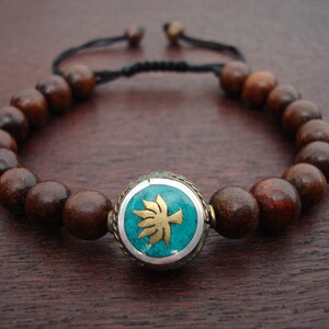 Tibetan Turquoise Lotus Mala Bracelet // Rosewood & Turquoise Adjustable Mala Bracelet // Yoga, Buddhist, Mala Beads, Jewelry