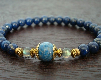 Lapis Lazuli & Labradorite Mala Bracelet | Strength and Intuition Bracelet | Meditation Beads | Yoga Prayer Beads | Spiritual Gift for Her