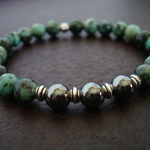 Men&#39;s Hematite Grounding & Calming Mala Bracelet // African Turquoise, Hematite Mala Bracelet // Yoga, Buddhist, Mala Beads, Jewelry
