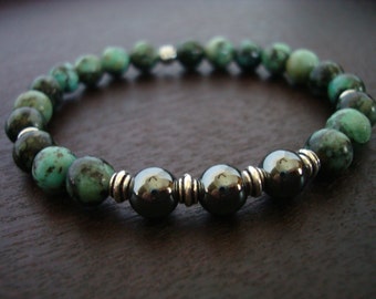 Men's Grounding & Calming Mala Bracelet // African Turquoise, Hematite Mala Bracelet // Yoga, Buddhist, Meditation, Jewelry