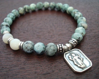 Men's Heart & Crown Chakra Mala Bracelet // Moonstone, Jade, Lakshmi Mala Bracelet // Yoga, Buddhist, Jewelry