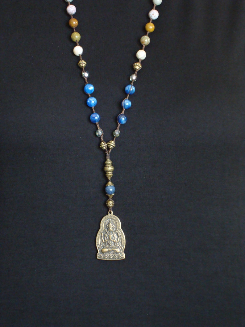 Women's Ocean Kyanite Buddha Mala // 54 Bead Mala Necklace // Knotted & Braided Mala™ // Meditation, Prayer Beads // Fair Trade Gemstones image 2