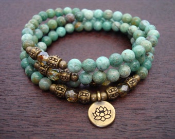 Women's Burma Jade Mala Necklace or Wrap Bracelet // Choose a Charm // Yoga, Buddhist, Meditation, Mala Beads, Yoga Jewelry