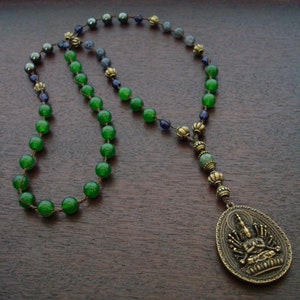 Women&#39;s Jade Quan Yin Mala // 54 Bead Mala Necklace // Knotted & Braided Mala™ // Meditation, Prayer Beads // Guan Yin, Fair Trade Gemstones