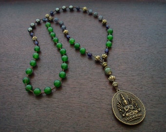 Women's Jade Buddha Mala // 54 Bead Mala Necklace // Knotted & Braided Mala™ // Meditation, Prayer Beads // Fair Trade Gemstones