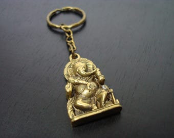 Gouden Dansende Ganesha Sleutelhanger | Hindoeïstische Ganesha Sleutelring | Yoga Spiritueel Cadeau | Cadeautje voor in de kerstsok | Sleutelhanger