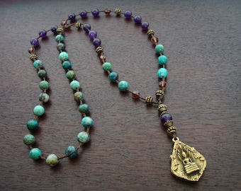 Women's Amethyst Thai Buddha Mala // 54 Bead Mala Necklace // Knotted & Braided Mala™ // Meditation, Prayer Beads // Fair Trade Gemstones
