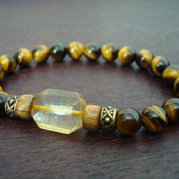 CLOVER BRACELET 5 MOTIFS CARNELIAN TIGER EYE
