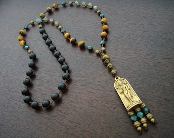 Women's Tigers Eye Lakshmi Mala // 54 Bead Necklace // Knotted & Braided Mala™ // Meditation, Prayer Beads // Fair Trade Gemstones