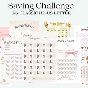 9 Savings Tracker Bundle A5 Printable, Savings Challenge, Money Saving Jar Tracker, Budgeting Planner Inserts, Instant Download