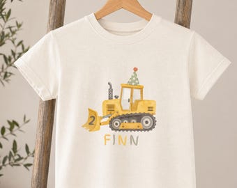 Personalized Bulldozer Birthday Shirt, Cotton Tee for Kids Construction Party Outfit