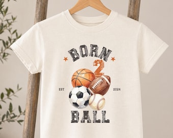 Born Two Ball Birthday Shirt, Personalized Born 2 ball Party Shirt, 2nd Birthday Basketball Outfit, Sports Birthday Shirt for Toddler