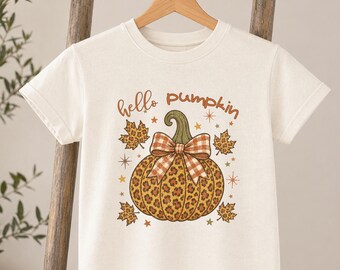 Hello Pumpkin Shirt, Soft Cotton Leopard Pumpkin Fall Tee for Women and Girls Autumn