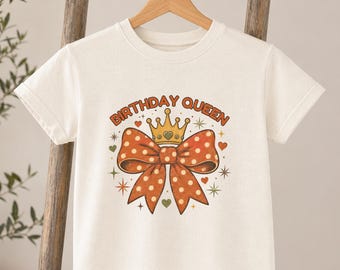 Personalized Birthday Queen Shirt Cotton Toddler Tee with Coquette Bow for Girl Party