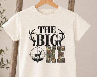 The Big One Shirt, Personalized Cotton 1st Birthday Tee for Baby Boy Deer Themed Party