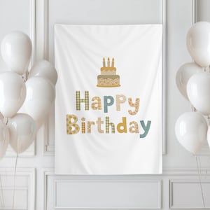 Boho Happy Birthday Fabric Backdrop Patchwork Cake Design Party Banner Decor