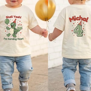 Turtle Birthday Shirt Boy Girl Shell Yeah Personalised Name Age Back Print Kids Tee Birthday Outfit Ocean Party