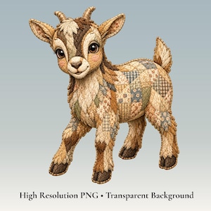 Goat PNG | Baby Nigerian Dwarf Patch Work Design | Quilted Cottagecore Graphic