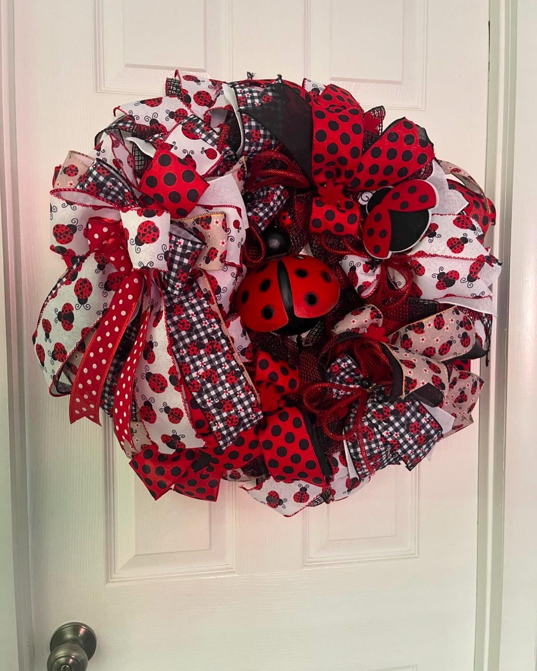 Ladybug Spring Wreath for Front Door, Red Black Ladybug Door Decor - Etsy