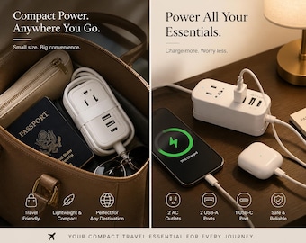 Compact Travel Charging Hub – Portable USB  Outlet Power for Flights, Hotels & Carry-On Bags