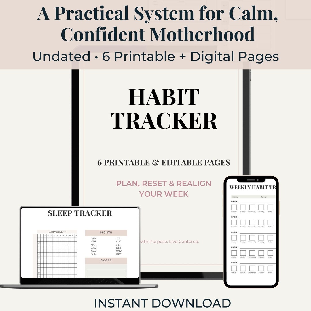 Habit Tracker Printable Daily Planner Productivity System Goal Builder ...