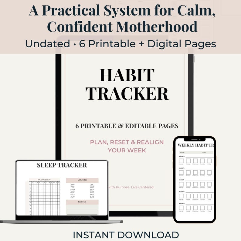 Habit Tracker Printable Daily Planner Productivity System Goal Builder ...