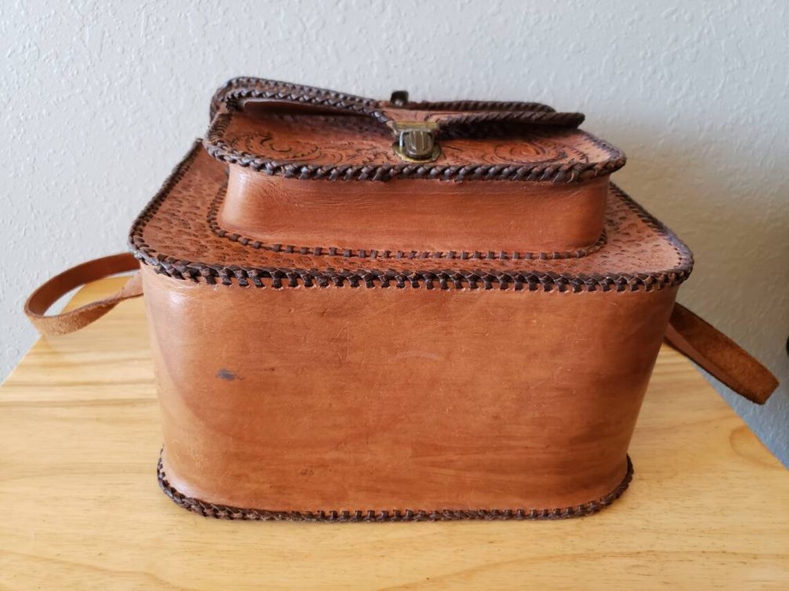 Vintage tooled leather camera case carry case with beautiful Etsy